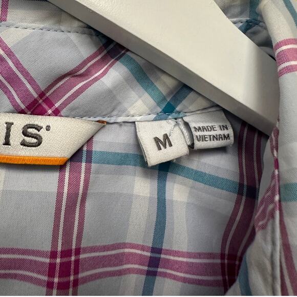 ORVIS Size Medium Women’s Checkered Button Down Tee Shirt Pink Blue Short Sleeve - Picture 9 of 13